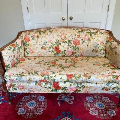 Sam Moore Floral Settee with White Slipcover