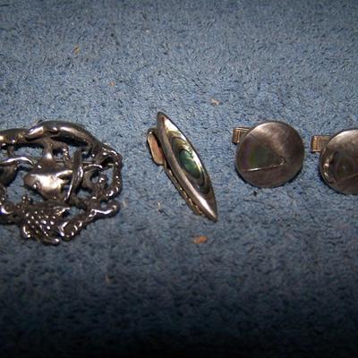 LOT 13 WONDERFUL VINTAGE MEXICO STERLING JEWELRY ABALONE