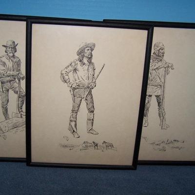 LOT 21 VINTAGE CHARLES RUSSELL PRINTS WESTERN/MOUNTAIN MEN