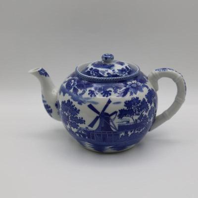 Vintage Ceramic Asian Hand Painted Teapot, Sugar and Creamer