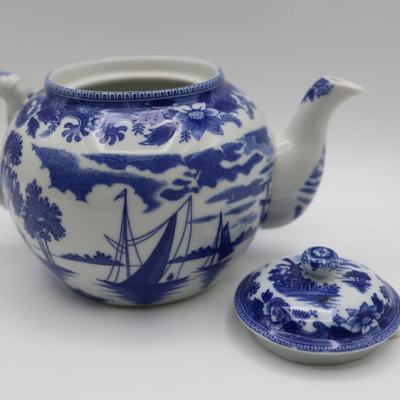 Vintage Ceramic Asian Hand Painted Teapot, Sugar and Creamer