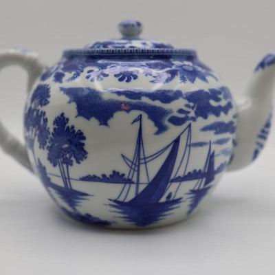 Vintage Ceramic Asian Hand Painted Teapot, Sugar and Creamer