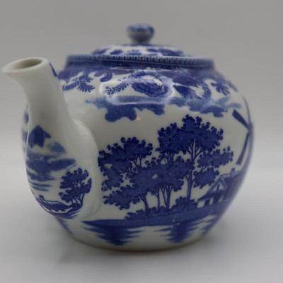 Vintage Ceramic Asian Hand Painted Teapot, Sugar and Creamer