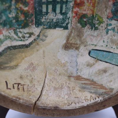Vintage New Orleans Painting on Wooden Bowl