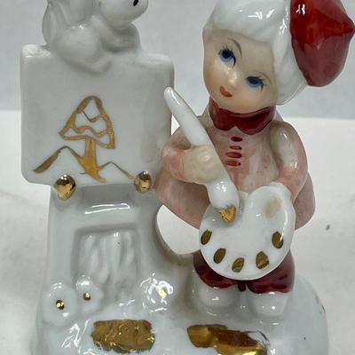 Vintage 1970's Girl Artist Painting Art Squirrel Porcelain Figurine COTC Korea