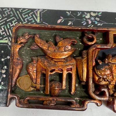Carved Wood Panel Asian Chinese Antique Scholars