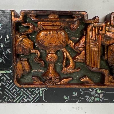 Carved Wood Panel Asian Chinese Antique Scholars