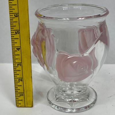 Vintage Raised Pink Frosted Rose Glass Vase