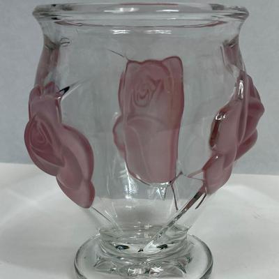 Vintage Raised Pink Frosted Rose Glass Vase