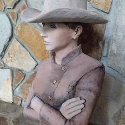 Original Terra Cotta Cowgirl Sculpture Signed by Rodney Shaw