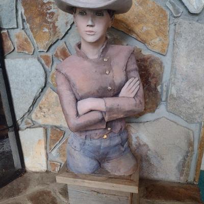 Original Terra Cotta Cowgirl Sculpture Signed by Rodney Shaw