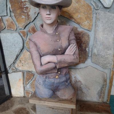 Original Terra Cotta Cowgirl Sculpture Signed by Rodney Shaw