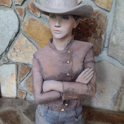 Original Terra Cotta Cowgirl Sculpture Signed by Rodney Shaw