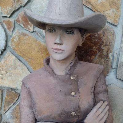 Original Terra Cotta Cowgirl Sculpture Signed by Rodney Shaw