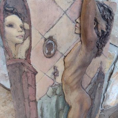 Original Terra Cotta 'Mirror Image' Sculpture Panel Signed by Rodney Shaw