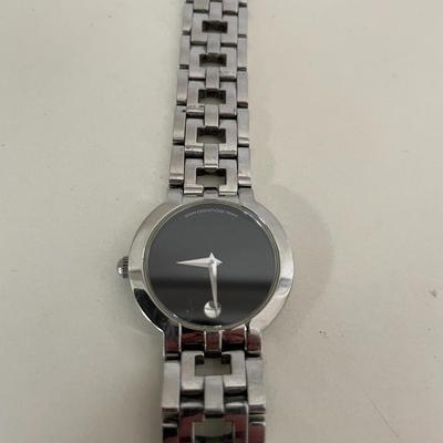 Ladie's Movado ESTIMO Black Museum Dial Stainless Steel Swiss Quartz Watch