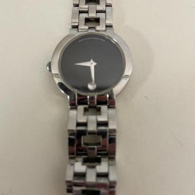 Ladie's Movado ESTIMO Black Museum Dial Stainless Steel Swiss Quartz Watch