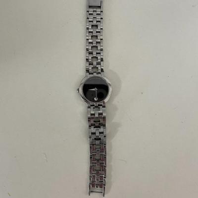 Ladie's Movado ESTIMO Black Museum Dial Stainless Steel Swiss Quartz Watch