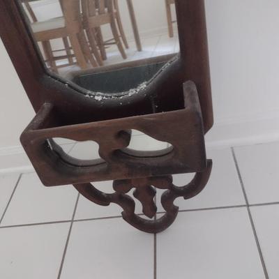 Large Wood Framed Hall Tree Wall Mirror