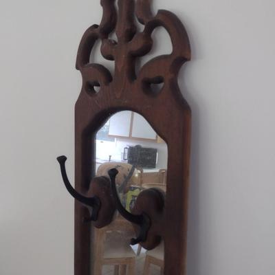 Large Wood Framed Hall Tree Wall Mirror