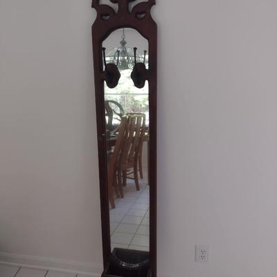 Large Wood Framed Hall Tree Wall Mirror