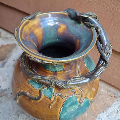 Hand Thrown Pottery Vase Grape Vine Theme Signed by Artist
