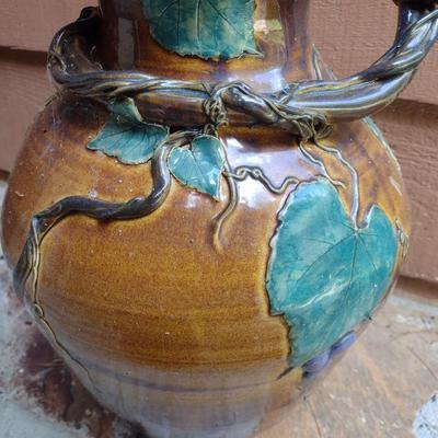 Hand Thrown Pottery Vase Grape Vine Theme Signed by Artist