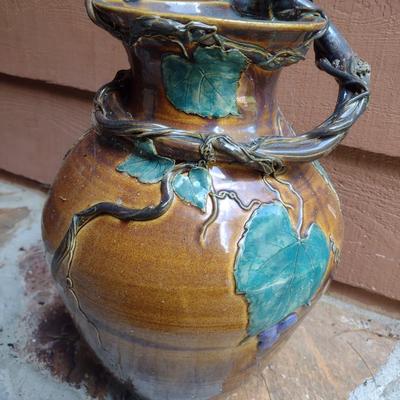 Hand Thrown Pottery Vase Grape Vine Theme Signed by Artist