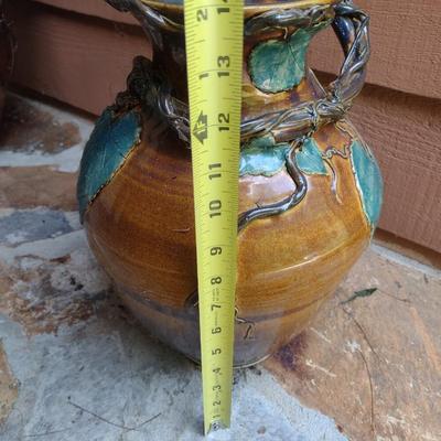 Hand Thrown Pottery Vase Grape Vine Theme Signed by Artist