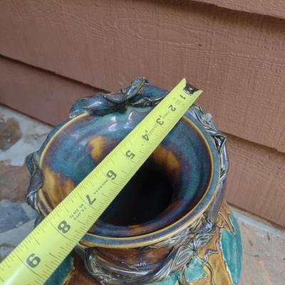 Hand Thrown Pottery Vase Grape Vine Theme Signed by Artist