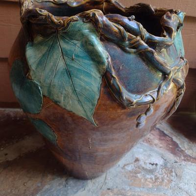 Hand Thrown Pottery Vase Grape Vine Theme