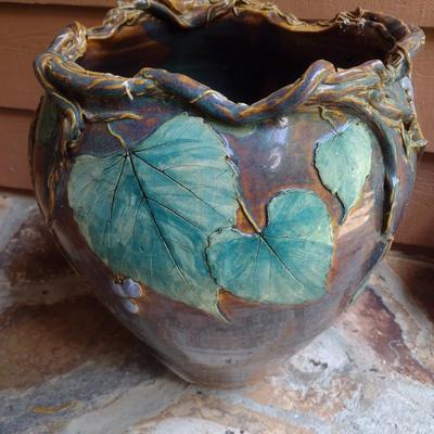 Hand Thrown Pottery Vase Grape Vine Theme