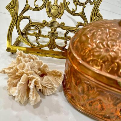 Brass Stand, Copper Box and Coral