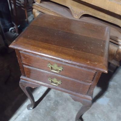 Queen Ann Cherry Wood Double Drawer Side Table