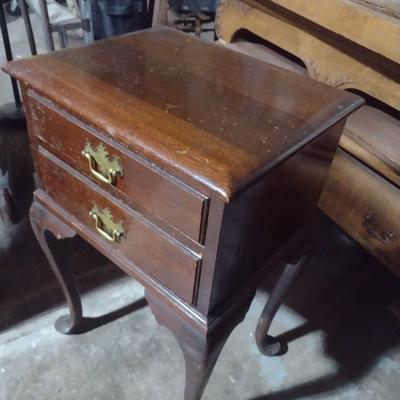 Queen Ann Cherry Wood Double Drawer Side Table