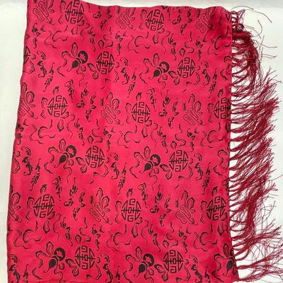 Red & Black Rectangular Scarf with fringe