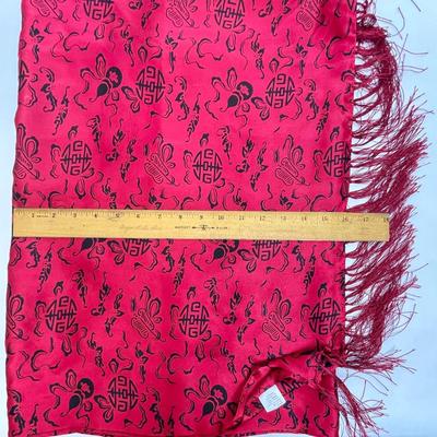 Red & Black Rectangular Scarf with fringe