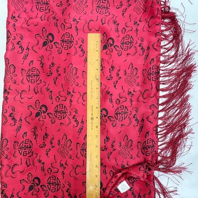Red & Black Rectangular Scarf with fringe