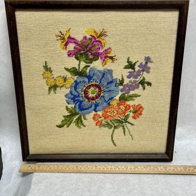 Framed Flower Cross Stich Square Wall Art