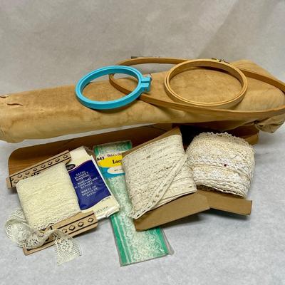 Sewing Lot - arm form, hoops, lace
