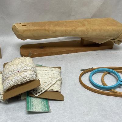 Sewing Lot - arm form, hoops, lace
