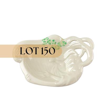 -150- BELLEEK | Ireland “Woman Playing Harp” Shamrock Butter Dish | 7th Mark