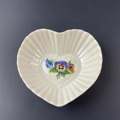 -151- BELLEEK | Heart Shaped “Enchanted Garden” Heart Dish | 9th Mark