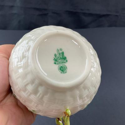 -152- BELLEEK | Shamrock Basketweave Creamer & Sugar Bowl | 6th Mark