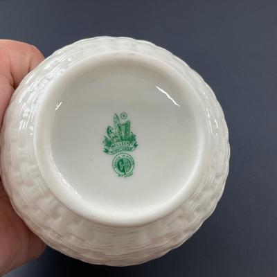 -152- BELLEEK | Shamrock Basketweave Creamer & Sugar Bowl | 6th Mark
