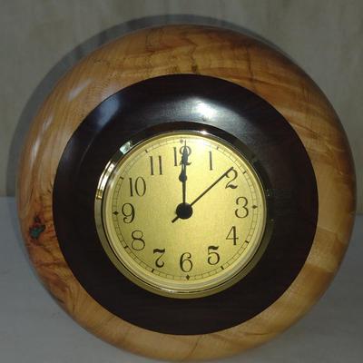 Turned Wooden Clock by Bobby Phillips- Maple, Ebony, and Chrysocolla (#61).