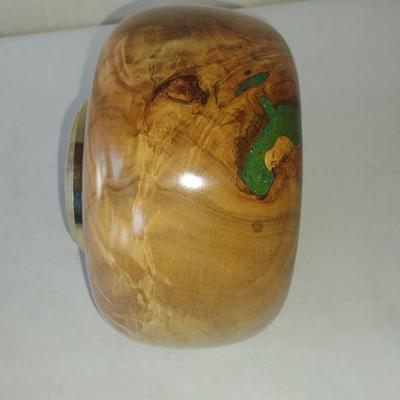 Turned Wooden Clock by Bobby Phillips- Maple, Ebony, and Chrysocolla (#61).