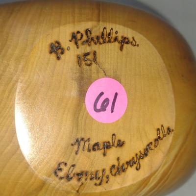 Turned Wooden Clock by Bobby Phillips- Maple, Ebony, and Chrysocolla (#61).