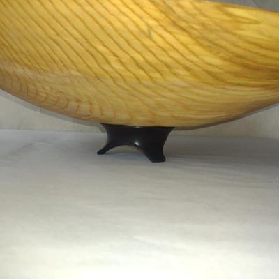 Large, Turned Wooden Footed Bowl by Bobby Phillips- Ash and Ebony (#63).