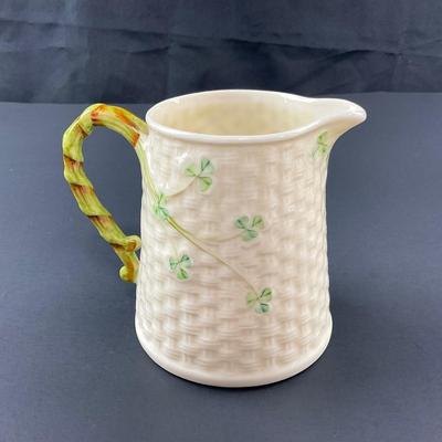 -154- BELLEEK | Shamrock Basketweave Creamer/Pitcher | 6th Mark